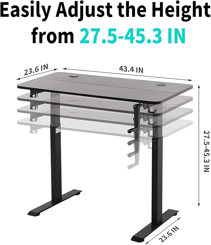 UNICOO - Crank Adjustable Height Standing Desk Game Table Home Office Table Computer Table with USB and Wireless Charger (NTCSET-01 - Black - M2)