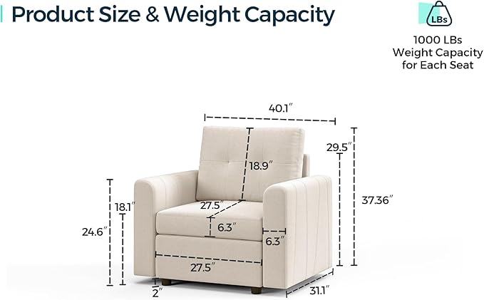 LINSY HOME Rubik III Couch - Modular Sectional Sofa Deep Seat Couches with Storage Seats &amp Removable Cover Modern Comfy Sofa for Living Room Bedroom Apartment Office Dark Grey