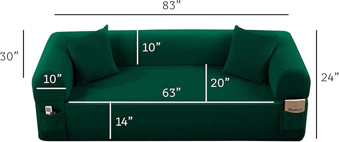 AC Pacific 3-Seater Sofa with Pillows &amp Storage – Low-Profile Hybrid Design Pocketed Springs &amp High-Density Foam Green Fabric Couch for Living Room Apartment Green