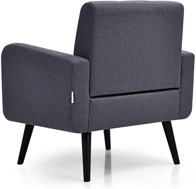 Pemberly Row Contemporary Fabric Accent Chair Gray Linen Upholstery Rubber Wood Legs Tufted Backrest 29.5 L x 29.5 W x 32.5 H Comfortable Living Room or Reception Room Seating