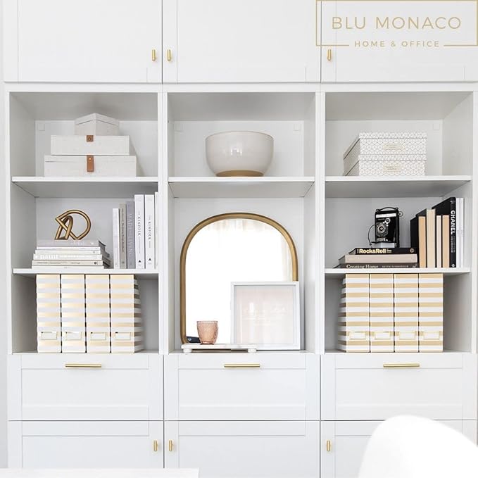 BLU MONACO | Cardboard Magazine File Holder Set of 4 Gold White Stripes | Vertical Magazine File Holder with Label Slots | Standing File Holder and Cardboard Bins for Shelves Desk Classroom