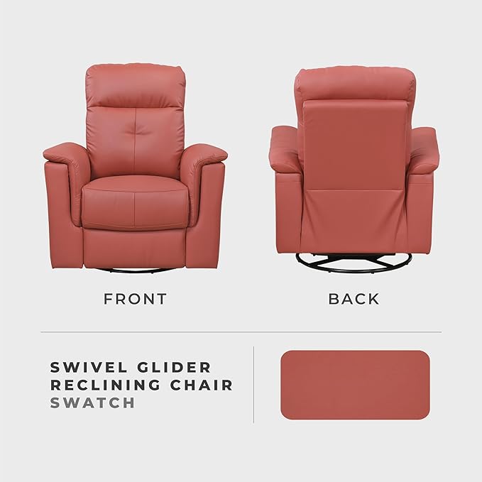 Lexicon Swivel Glider Recliner Chair Comfy Nursery Glider Top Grain Leather Match Recliner Manual Reclining Chair for Living Room/Office/Apartment Red