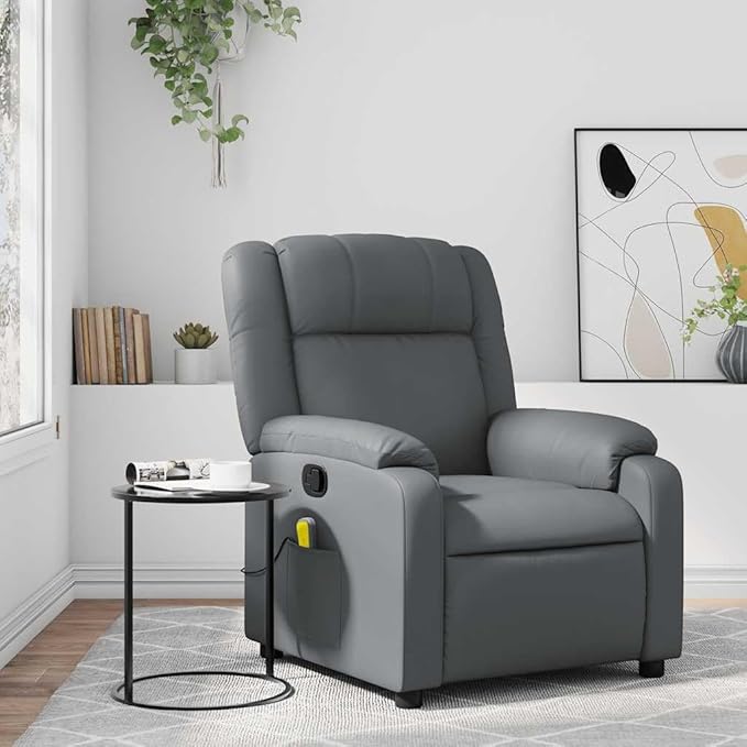vidaXL Massage Recliner Chair for Elderly - Gray Faux Leather Armchair with Vibration Massage Manual Recline and Storage Pocket