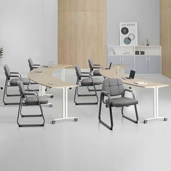 CLATINA Leather Guest Chairs Set of 2 Office Reception with Padded Arms Desk Chair with Sled Base for Office Conference Waiting Room Grey