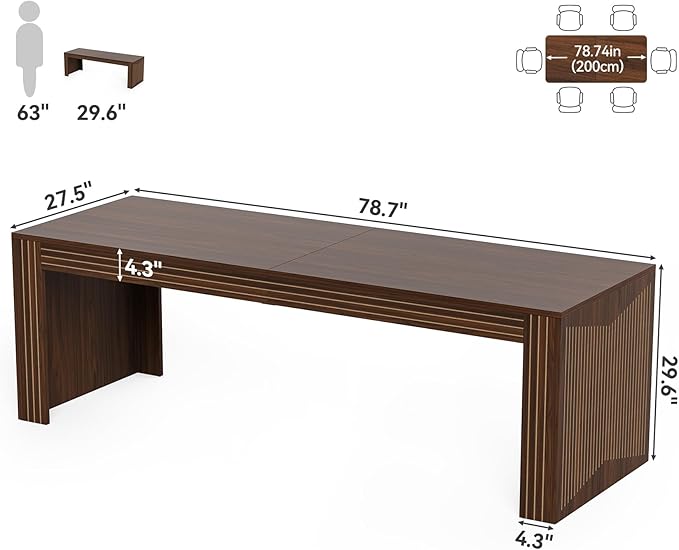 LITTLE TREE 78.7-Inch Two Person Desk Double Monitor Office Desk for 2 Person Large Executive Wood Desks Conference Table Home Office Dark Brown