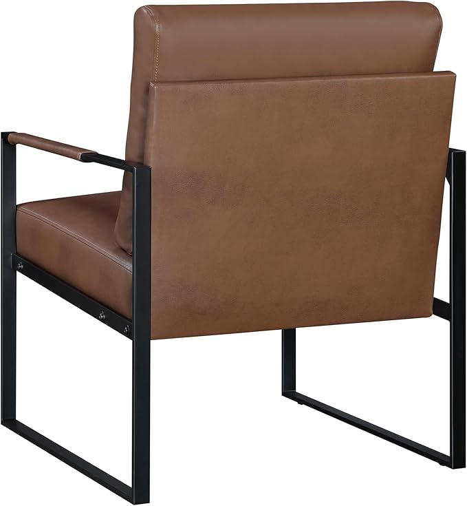 Lexicon Modern Accent Chair Faux Leather Upholstered Living Room Chair with Wrapped Armrests Arm Chair with Black Metal Frame Comfy Single Chair for Living Room/Bedroom/Reading Room/Office Brown