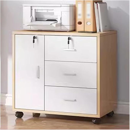 Filing Cabinet Filing Cabinet Wooden Low Cabinet Three Drawers with One Storage Cabinet Filing Cabinet Lockable Storage Office Filing with Removable Rollers File Storage Cabinets ( Color : Log color+w