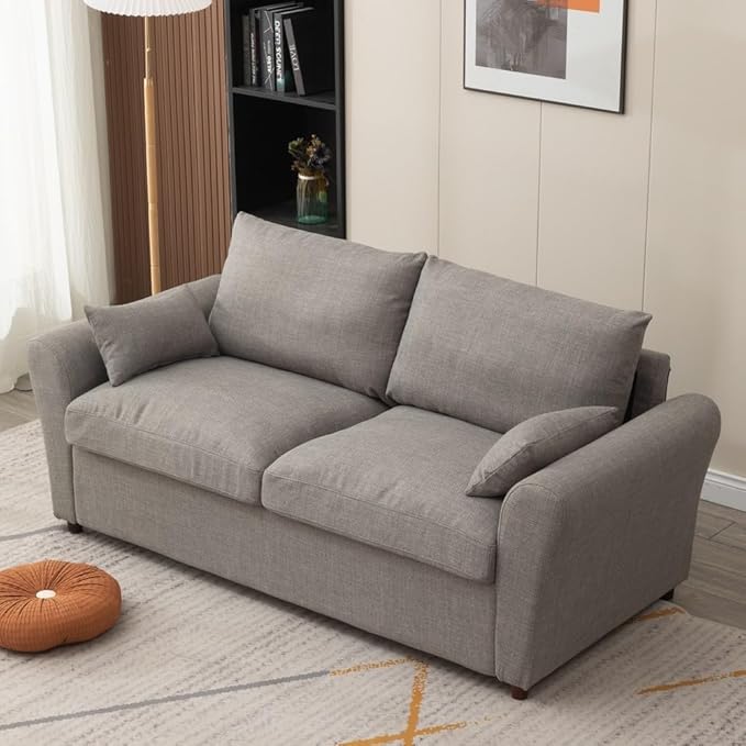 Panana Modern 3 Seater Couch Seette Linen Fabric Grey Sofa with Under Storage Compartment for Small Apartment 180 x 80 x 80cm (Light Grey Sock Arm)