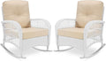 VIVIJASON 2 Piece Patio Wicker Rattan Rocker Chair Outdoor Rattan Rocker Chair with Cushions &amp Steel Frame All-Weather Rocking Lawn Wicker Furniture for Garden Backyard Porch (White Wicker/Beige
