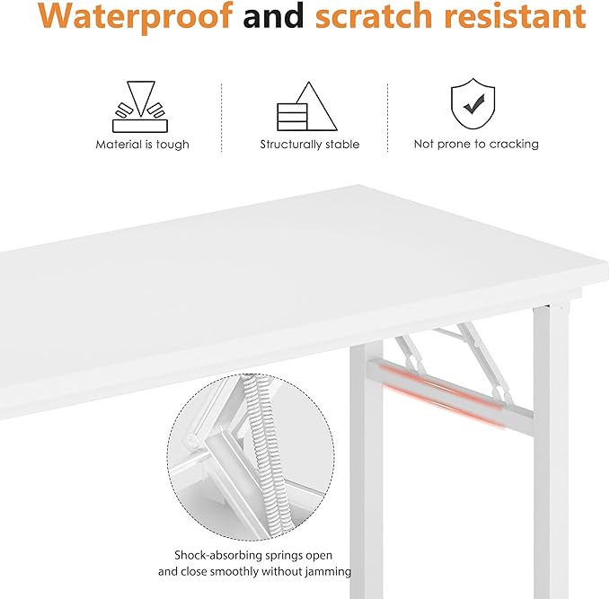 Folding Desk 47 inch No Assembly Folding Desks for Small Spaces Sturdy Foldable Computer Desk Functional Home Office Desks Study Writing Desk Office Table Workstation for Home Office Outdoor