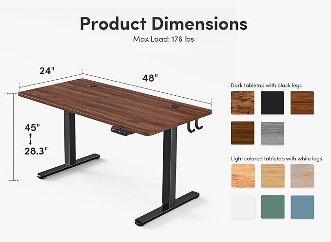 FEZIBO Height Adjustable Electric Standing Desk 48 x 24 Inches Stand up Table Sit Stand Home Office Desk with Splice Board (Walnut)