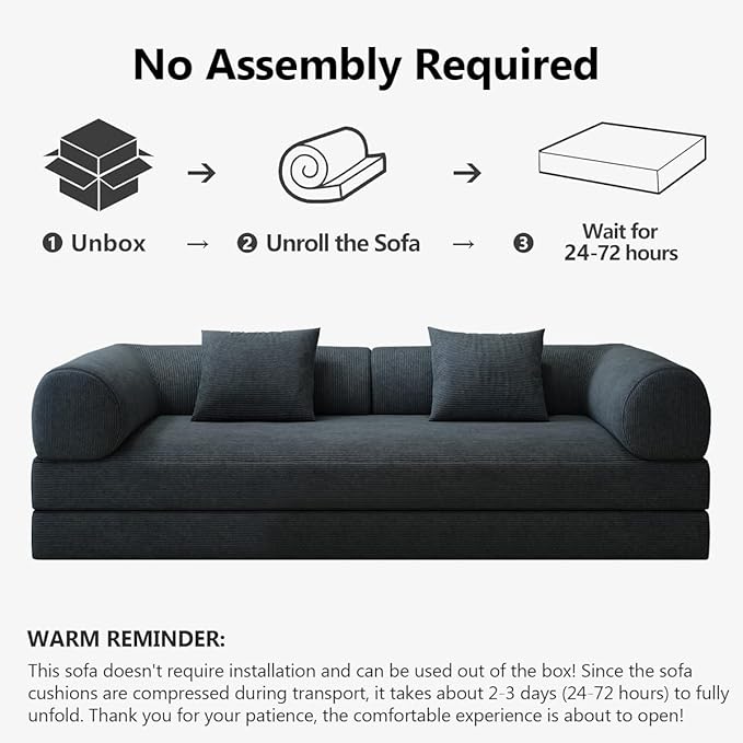 78.8 Modular Sofa Bed - 4-in-1 Convertible Design with Corduroy Fabric and High Density Sponge Removable Cover and Fixed Frame