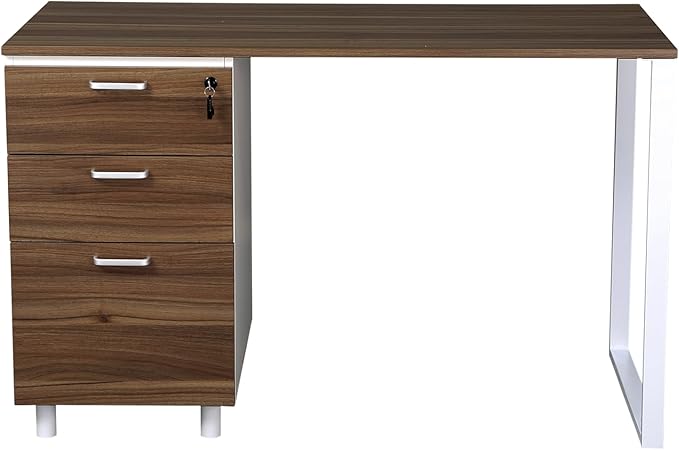 Modern Design Teacher Desk with File Drawer Desk with Locking Drawers by Crafts and Comfort (47 Inch) (Walnut and White)