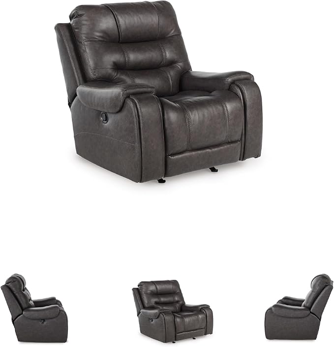 Signature Design by Ashley Trumble Modern Faux Leather Manual Rocker Recliner with Track Arms Gray