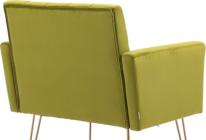 Velvet Accent Chair Upholstered Living Room Accent Armchair Leisure Single Chairs with Rose Golden feet Tufted Sofa Chairs for Home Office Living Room Bedroom Small Space (Olive Green)