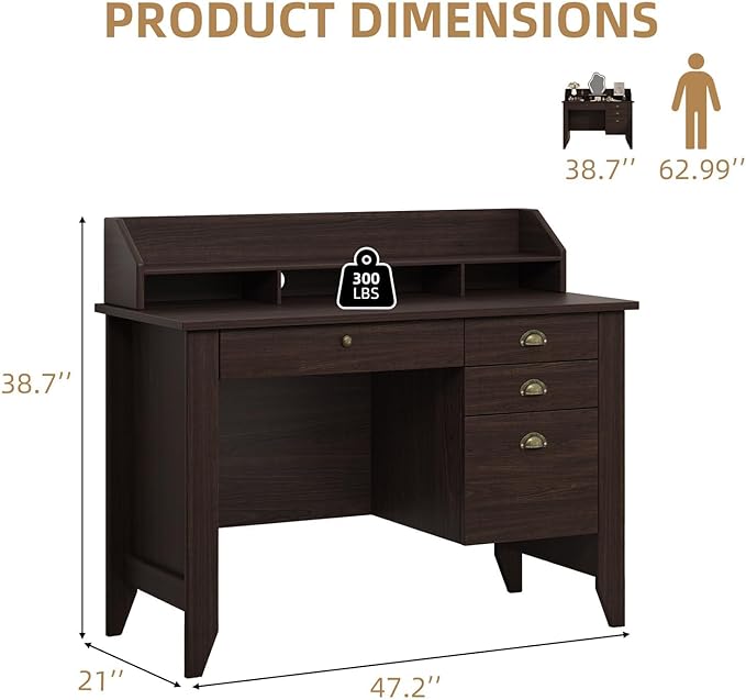 4 EVER WINNER Small Desk with Drawers Office Desk with File Drawer and Monitor Stand Writing Desk Study Table for Small Spaces Espresso