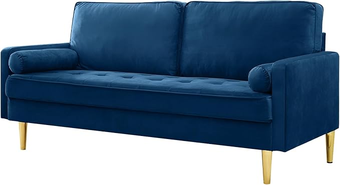 65'’ Velvet Upholstered Loveseat Sofa with Gold Metal Legs Modern Tufted Backrest Couch Solid Wood Frame for Living Room BedroomApartmentOfficeSmall Space (Navy)