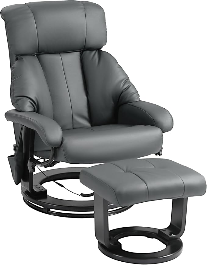 Faux Leather Manual Recliner with Swivel Wood Base and Padded Armrest Comfortable Chair for Living Room Seating.