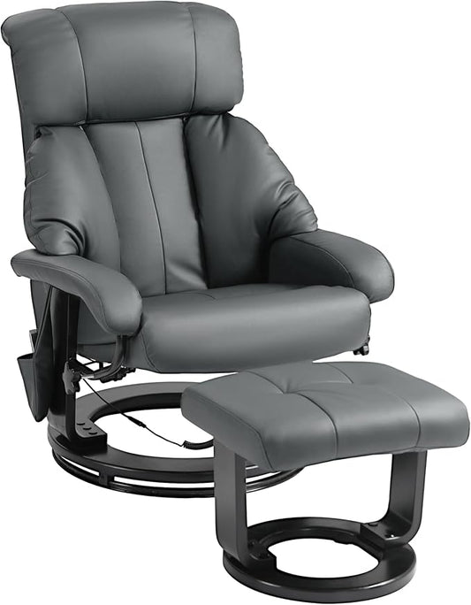 Faux Leather Manual Recliner with Swivel Wood Base and Padded Armrest Comfortable Chair for Living Room Seating