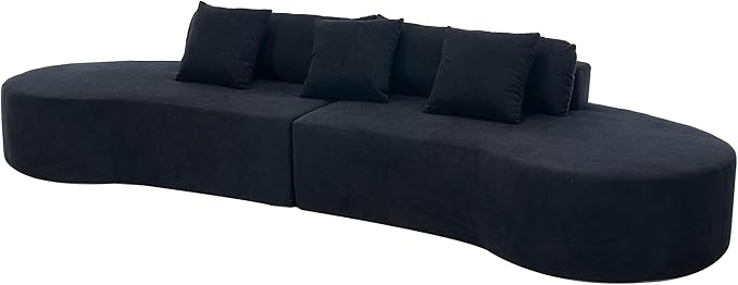 130.5” Oversized Curved Sectional Sofa Modern Cloud Curved Couch Boneless Compression Sofa with 3 Pillows for Living Room Apartment Office No Assembly Required Terrycloth Fabric Black