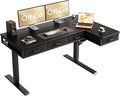 OffiGo 55 Inch L Shaped Electric Standing Desk with Drawers Height Adjustable Large Desk with Power Outlets Sit Stand Table Writing Computer Desk for Home Office Workstation Black