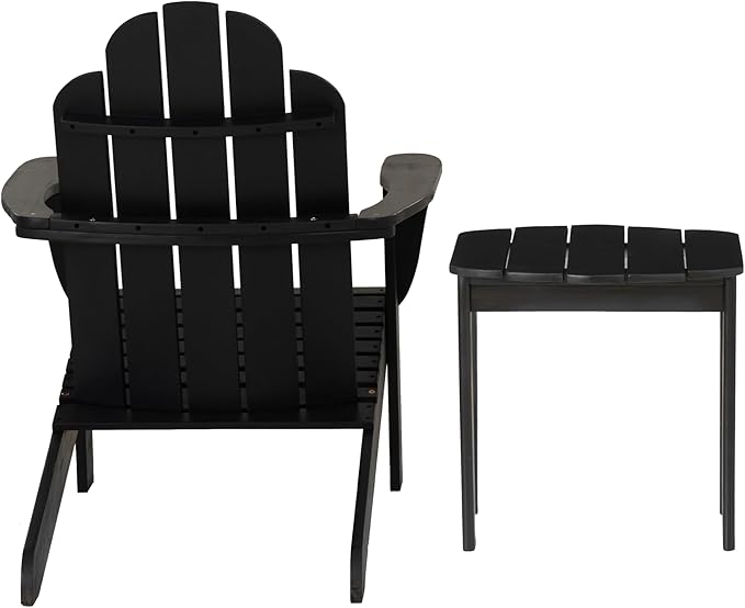 Linon Jayce Black Solid Wood Adirondack Two Piece Chair and Side Table Set