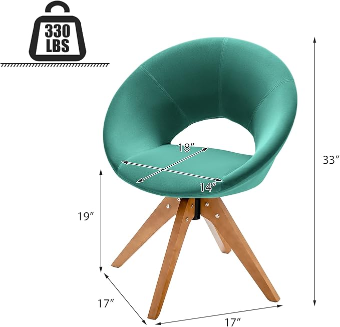 Giantex Swivel Accent Chair Modern Office Chair with Wood Legs Oversized Upholstered Seat Round Tufted Back Velvet Vanity Chair for Living Room Bedroom Green