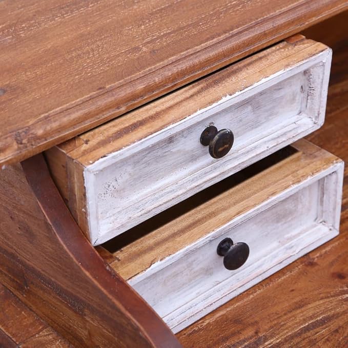Wooden Writing Study Desk with Drawers Home Office Desk Writing Study Table PC Desk Workstation with Storage Drawer for Bedroom 35.4x19.7x39.8 Solid Reclaimed Wood Natural and White
