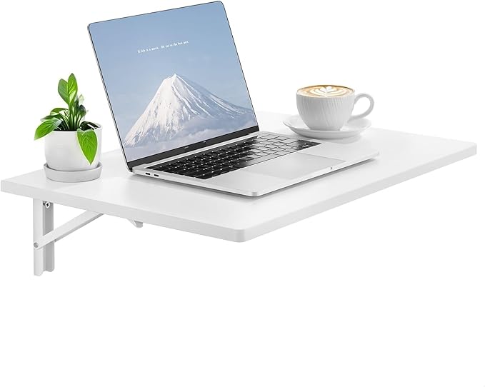 VEVOR Wall Mounted Folding Table 23.6 x 15.7 inches Wall Mount Table Floating Desk with Iron Bracket for Small Spaces Home Office Dining Laundry Room Kitchen Bar White