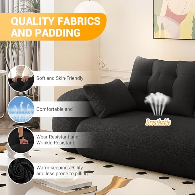 Polibi 78.7 Foldable Sofa Bed 3-in-1 Convertible Floor Couch Sleeper with Removable Teddy Fabric Cover &amp 4 Pillows – Multi-Functional Foam-Filled Sleeper for Living RoomNo Assembly Required (Bl