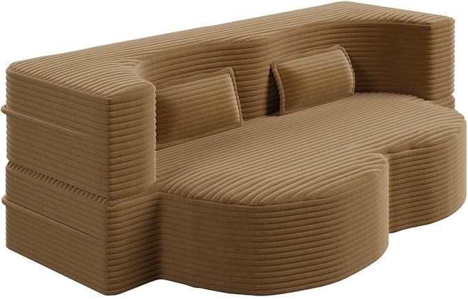 Modern 2-in-1 Convertible Sofa Bed 78 Full Size Corduroy Floor Sofa with 2 Pillows Folding Mattress Sleeper for Living Room &amp Guest Room No Assembly Required