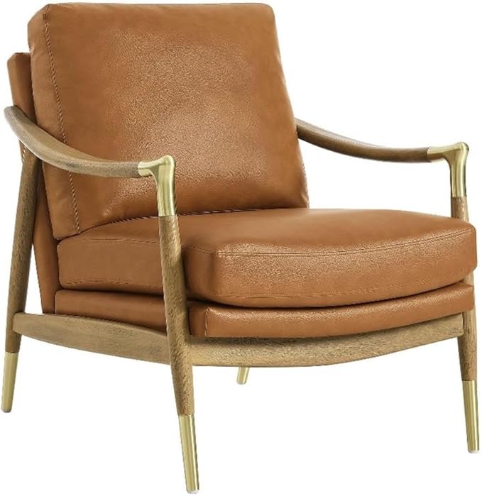 Modway Langford Faux Leather Upholstered Armchair – Mid-Century Modern Armchair with Wood Frame – PU Leather Accent Chair for Living Room or Bedroom