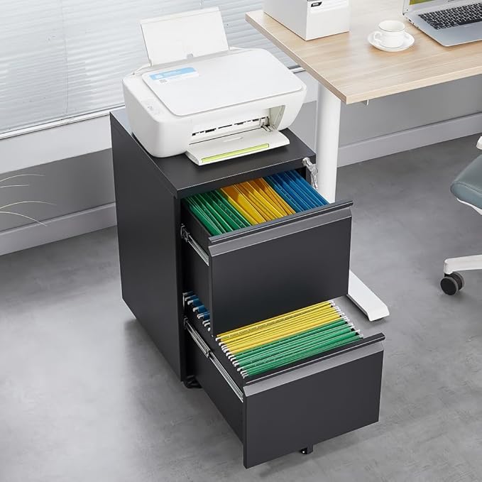3-Drawer Mobile Filing Cabinet with Lock Legal/Letter Sized Office Storage Suitable for Offices and Study Rooms (2 Drawer Black)