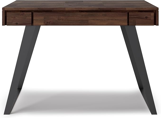 SIMPLIHOME Lowry Small Desk - 44 Inch Wide Solid Acacia Wood and Metal Writing Desk in Distressed Charcoal Brown Modern Industrial Home Office Table with 2 Drawers and Flip-Down Keyboard Tray