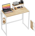 GreenForest Folding Desk with Monitor Stand 31.5 Inch Foldable Computer Desk with Hook and Storage Sturdy Small Space-Saving Writing Work Table for Home Office Dorm Oak