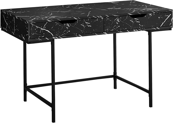 Computer Desk Home Office Laptop Storage Drawers 48 l Work Black Marble Look Laminate Black Metal Contemporary Modern