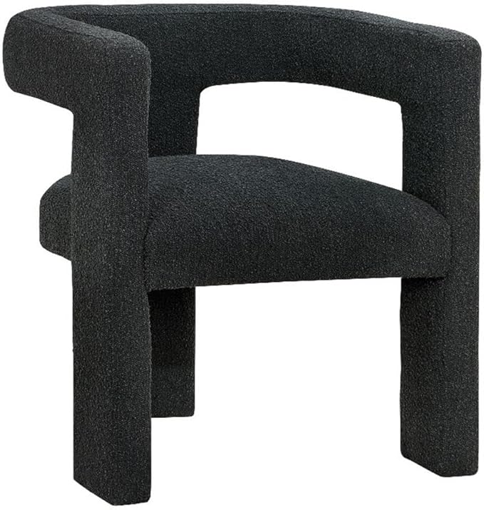 Pemberly Row Modern Fabric Upholstered Accent Side Chair Black Bouclé Upholstery 29.5 H x 26 W x 24.5 D Curved Arms Plastic Glide Levelers Elegant Contemporary Design for Living Room or