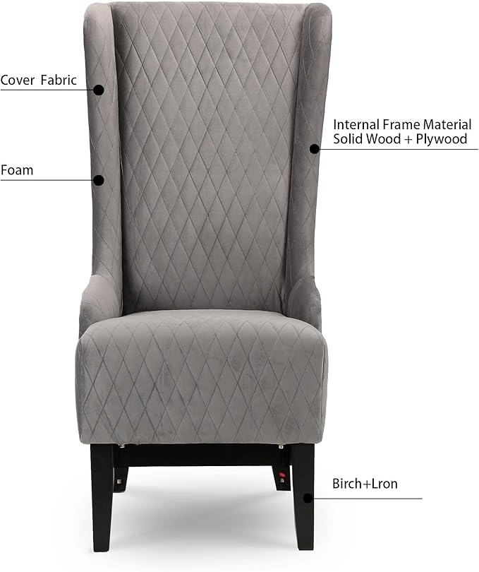 HomVent 1PCS Chair with Super High Wing-Back Velvet/PU Leather Upholstered Armless Throne Chair with Diamond Lattice Design Retro Elegant Side Chair for Living RoomKitchen