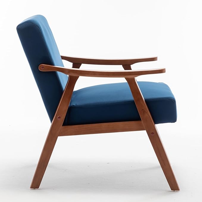 Mid Century Modern Accent Chair with Microfiber Upholstery and Solid Wood Frame Ideal for Living Room Bedroom Office Coffee Shops and Hotel Blue