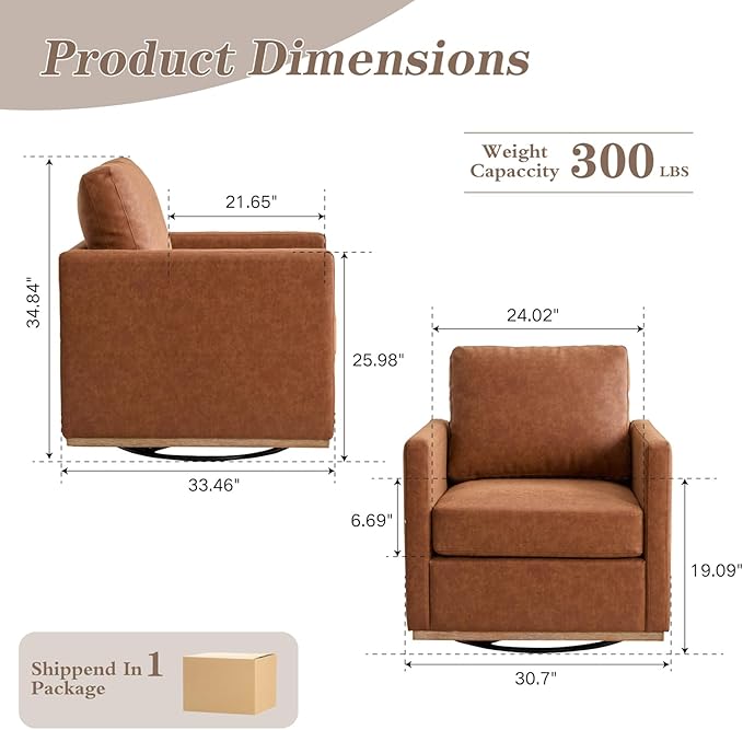 Mlmh &amp Kngwa 30.7 Upholstered Swivel Accent Chairs for Living Room Faux Leather Swivel Chair Modern Reading Chairs for Bedroom Office Brown