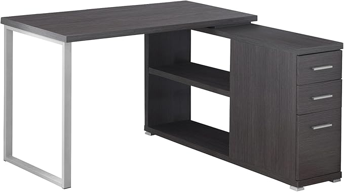 Computer Desk Home Office Corner Left Right Set-up Storage Drawers L Shape Work Laptop Grey Laminate Metal Contemporary Modern