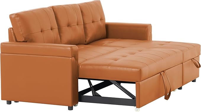 Naomi Home 85 in. Convertible Sofa with Storage Reversible L Shape Sofa Couch with Chaise Comfy Couches for Living Room Caramel/Air Leather