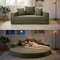 Convertible Round Sofa Bed 67 Corduroy Upholstered Loveseat Sleeper Couch Pull-Out Floor Bed with 3 Pillows No Assembly 550 lbs Weight Capacity(Green)