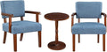 HMFULE 24.25'' Mid Century Accent Chair Set of 2 with Round Wood Table Modern Fabric Arm Chair for Living Room Bedroom Reading Room(Blue)