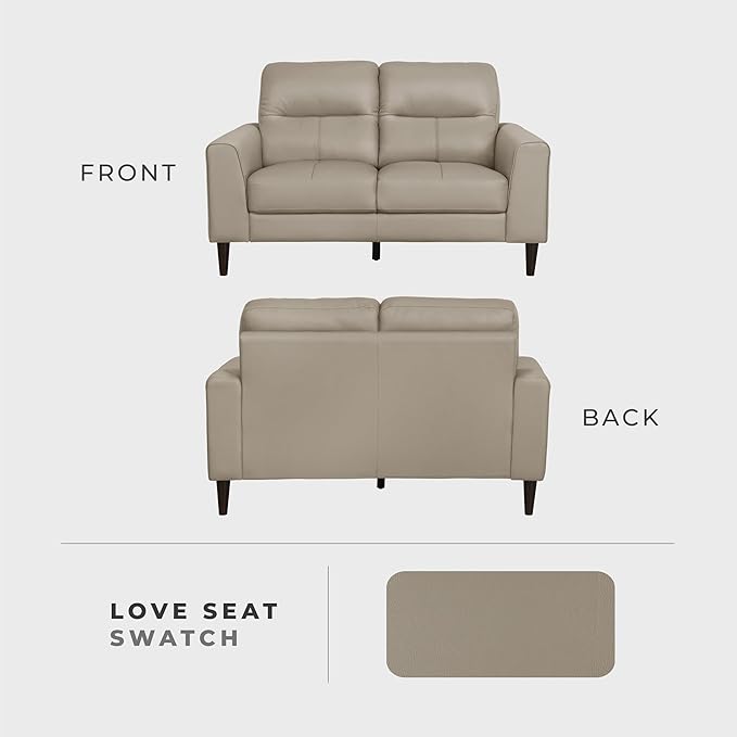 Lexicon Leather Match Loveseat Sofa Modern Couch Sofa Oversized Loveseat Solid Wood Legs Top Grain Leather 2 Seater Couch for Living Room Bedroom Office Apartment Waiting Room Latte