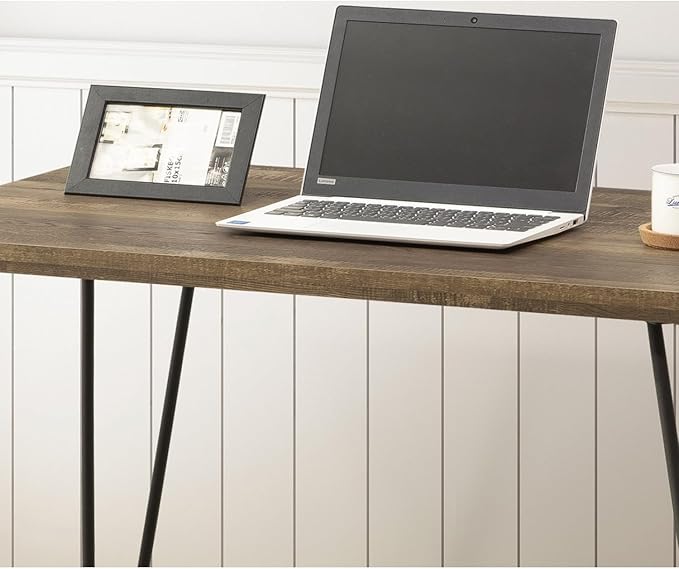 Rustic Oak Desk - Compact Home Office Workspace 47.25 W Metal Accents &amp Open Design