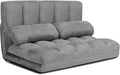 S AFSTAR Floor Folding Couch and Futon Sofa 6-Position Fabric Sleeper Bed with 2 Pillows and Sponge Filling Adjustable Lazy Sofa for Living Room and Bedroom(Gray)