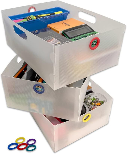 Ultimate Office TierDrop Storage Drawers Measure 9w x 12d x 4 3/4 Inches High for Desk Accessories and Supplies Set of 3 Includes Color-Coded Finger Rings for Fast and Easy Access to Contents