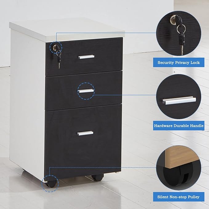 Rolling File Cabinet with Lock 3 Drawer Vertical File Cabinet Under Desk Office Filing Cabinet for Letter/Documents Filing Cabinet (Color : 1) (1)