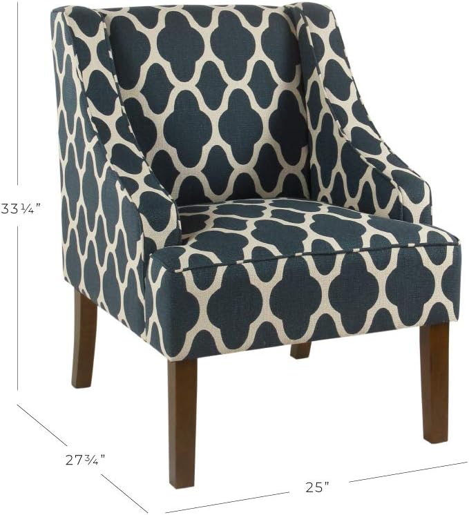 Homepop Home Decor | Upholstered Classic Swoop Arm Accent Chair | Accent Chairs for Living Room &amp Bedroom | Decorative Home Furniture Dark Navy Geometric